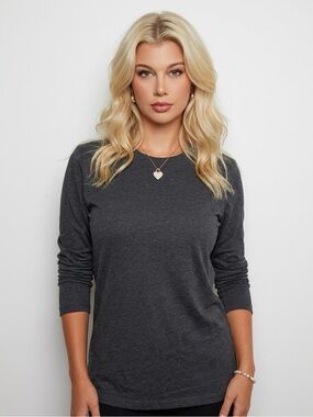 Everyday Charcoal Long Sleeve Crewneck Top - Women's